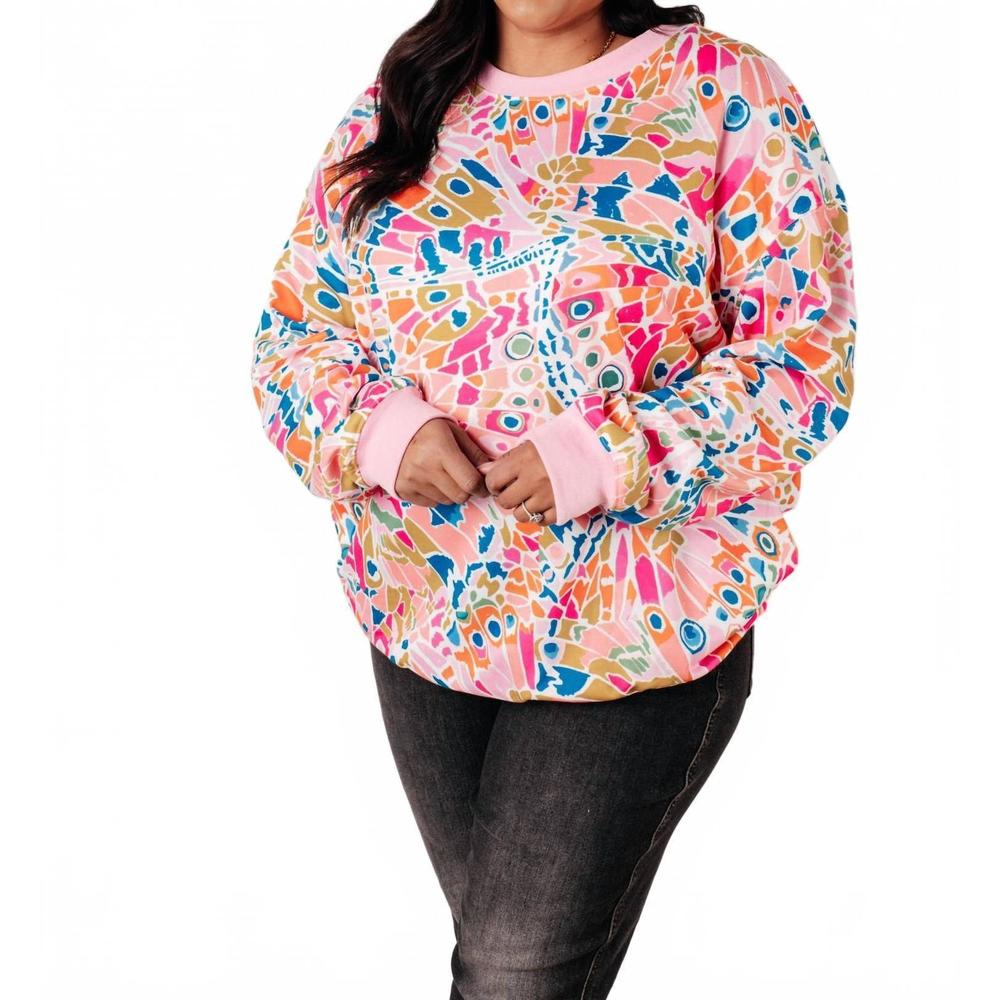 NEW ONE ELEVEN NORTH confusing times abstract print pullover in multicolor